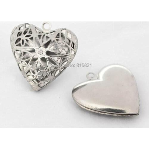 25mm Stainless Steel Locket Pendant Heart Filigree Essential Oil Aromatherapy Diffuser Perfume photo Locket Pendant Charms