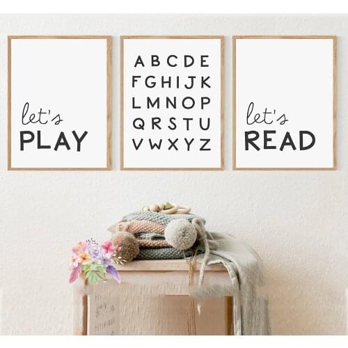 Lets Play Lets Read ABC Alphabet Paintings Playroom Decor Educational Poster Kids Wall Art Canvas Prints Nursery Decoration