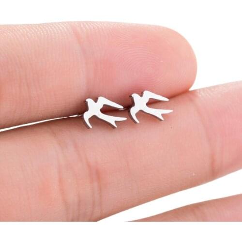 Stainless Steel Cute Bird Small Earrings Lovely Swallow Piercing Earrings for Women Children Birthday Present