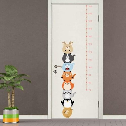 Cute Cartoon Animals Door Decoration Growth Chart Stickers Baby Room Mural Kids Height Measure Decal Vinyl DIY Bedroom Wallpaper