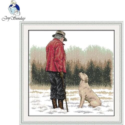 Joy Sunday The Old Man And His Dog Pattern Counted Cross Stitch 11CT 14CT Cross Stitch Kit For Embroidery Needlework Home Decor
