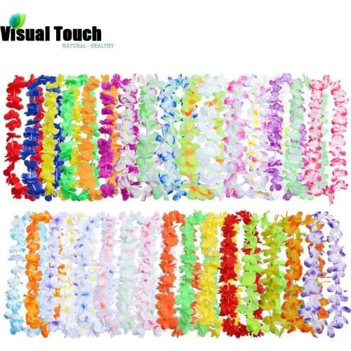 Visual Touch 50PCS/Lots Set Hawaiian Leis Necklace Wreaths Flower Garland Tropical Luau Party Favors Beach Hula Costume