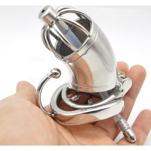 Stainless Steel Stealth Lock Male Chastity Device with Anti-Shedding Ring Urethral Catheter,Cock Cage with Base Arc Ring for Men