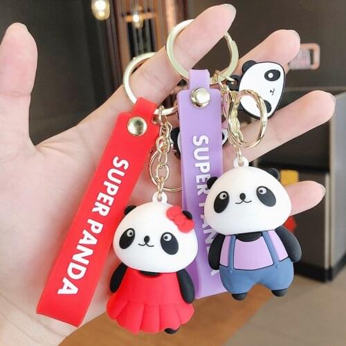 New Fashion Stereo Cute Panda Keychain Cartoon Lovely Animal Key Ring Women Couple Car Bag Fun Pendant Key Chains