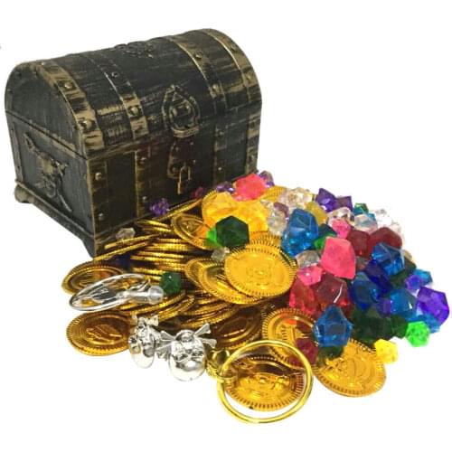 Plastic Gold Treasure Coins Captain Pirate Party Pirate Treasure Chest Child Treasure Chest Treasure Chest Gold Coin Toy
