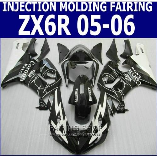 ZX6r 2005 06 Fairings For Kawasaki Ninja 05 2006 ( 100%suit ) Black white Fairing kit +7gifts v16