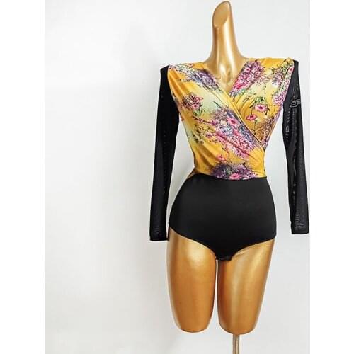 TL580 Long Sleeve Floral Lotus Latin Dance Dress Women Bodysuit Latin Dance Tops for Ballroom Tango Chacha Dancing Performamnce