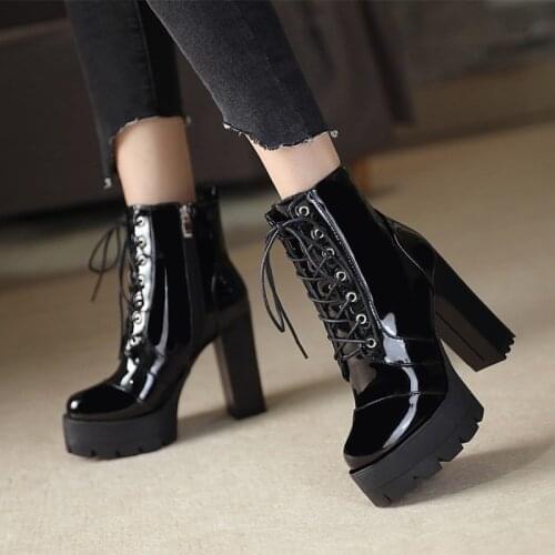 Autumn And Winter British style High heels Womens short boots Waterproof platform Lace Martin boots high 11.5cm plus size 34-43