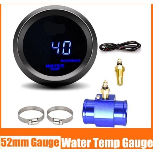 Warning Water Temperature Gauge + 1/ 8 NPT Sensor + Adapter 2" 52MM Digital Display Blue Light Water Temp Gauge 40~150 Celsius