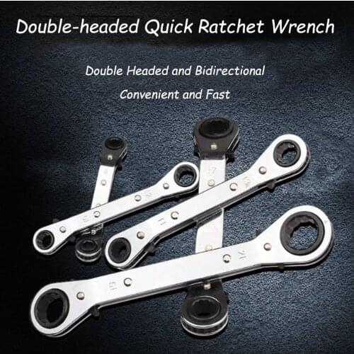 ROLKETU Double End Two-way Ratcheting Wrench Spanner Hand Tool Gear Ring Wrench Ratchet Handle Chrome Vanadium Full Polish