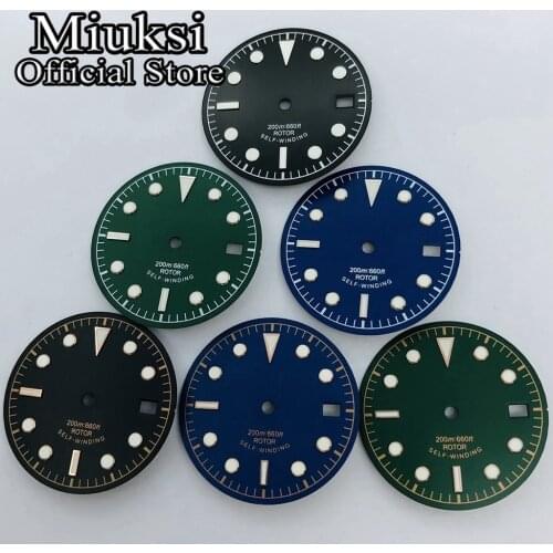 Miuksi 30.5mm black blue green sterile luminous dial fit NH35 ETA 2824 2836 Miyota 8215 821A Mingzhu DG2813 3804 Seagull 1612