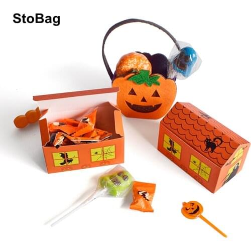 StoBag 5pcs House Shape Halloween Cookies/Candy/Chocolate Packaing Box Kids Handmade Party Favour Gift Decoration Trick Or Treat