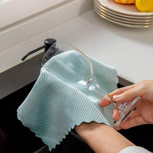 5Pcs Wiping Rag Cleaning Cloth Dish Towel Soft Super Water Absorbent Polyester Cleaning Fish Scale Rag for Kitchen