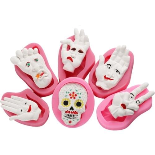 Halloween cake decoration DIY funny palm twisted expression skull silicone mold fudge chocolate cake mold baking accessories