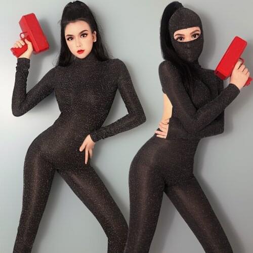 Party Sexy Black Flash Hollow Out Jumpsuit Women Hip Hop Jazz Clothing for Girls Costume Dj Ds Nightclub Bar Rave Outfits XS2086