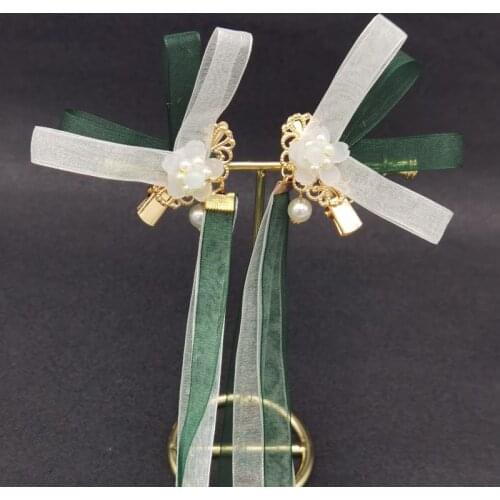 Vintage Hair Grip for Women Chinese Hanfu Accessories Alloy Hair Clips with Long Chiffon Ribbon Cosplay Accessories 1 Pair