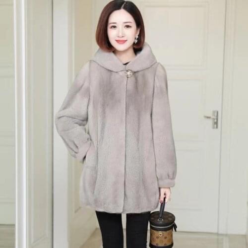 Imitation Mink Velvet Jacket Women Hooded Overcoat Winter New Fashion Thick Warm Outerwear Mid-Length Fake Fur Coat Female H1674