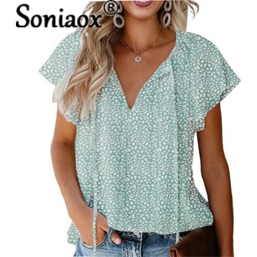 2021 V-Neck Chiffon Shirt Women Sweet Tops Blouse 2021 Spring New Floral Print Short Sleeve Casual Loose Ladies Street Clothes