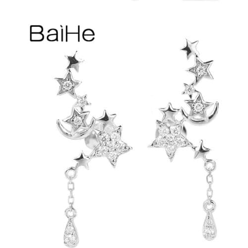 BAIHE Solid 18K White/Yellow/Rose Gold 0.20ct H/SI Natural Diamonds Engagement Wedding Fine Jewelry Star Diamond Stud Earrings