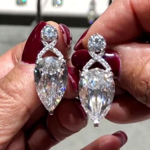 Luxury Water Drop Dangle Earring AAAAA Zircon 925 Sterling silver Party Wedding Drop Earrings for Women Bridal Jewelry Gift