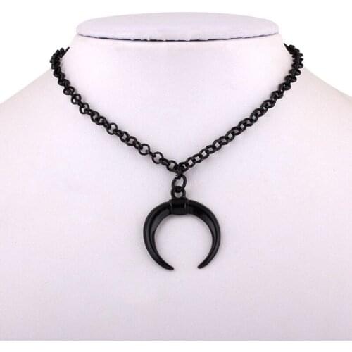 Punk Style Half Moon Pendant Black Chain Fashion Women Collarbone Necklace Sweater Chain Necklace