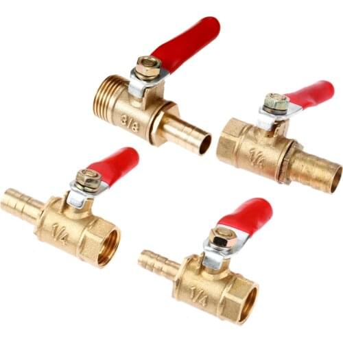 1pc Brass Ball Valve 1/4'' 3/8" Female to 6/8/10mm Straight Barbed Brass Connector Joint Copper Pipe Fitting Coupler Adapter