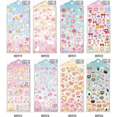 1Pc Japanese Style Romantic Animals Cherry Blossom Sticker Cute Shiba Inu Cat DIY Scrapbooking Stickers