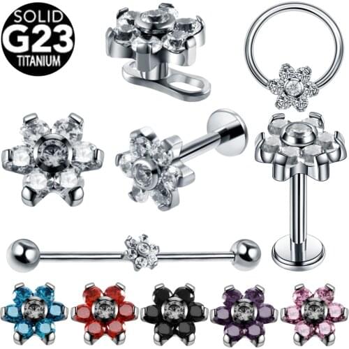 1PC Titanium Crystal Flower Dermal Anchor Top Labret Cartilage Tragus Piercing Lip Ear Helix CBR Nose Vagina Piercing Jewelry
