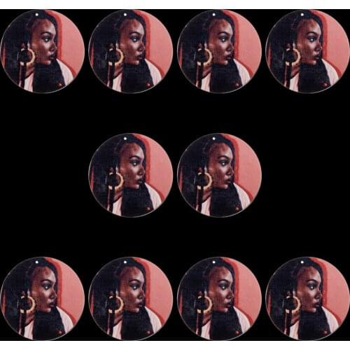 10 Pieces Retro Wooden Circle Earrings Jewelry Accessory Graphics Pendant