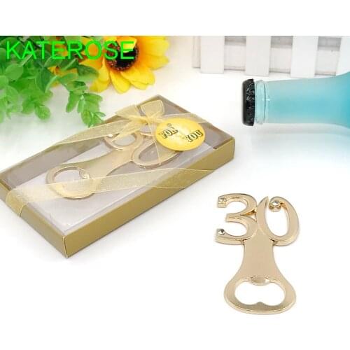 10PCS Gold 30th Design Beer Bottle Openers Wedding Anniversary Keepsake Party Giveaways For Guest