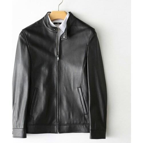2020 New Genuine Leather Jacket Men Spring Autumn Sheepskin Coat Short Slim Motorcycle Mens Leather Jackets 7523-2 KJ2180