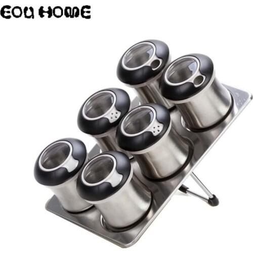 7 Pcs/Set Rotatable Pepper Shakers Stainless Steel Magnetic Cans Set for Spice Salt Jars Set Coffee Condiment Sauce Storage Box