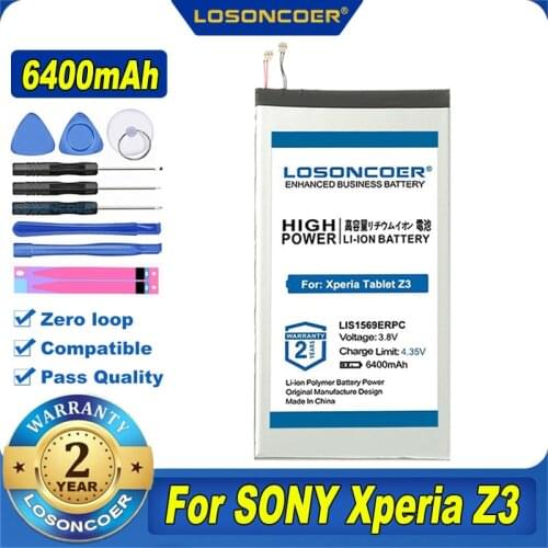 100% Original LOSONCOER 6400mAh LIS1569ERPC Tablet Battery For Sony Xperia Tablet Z3 Compact SGP611 SGP612 SGP621