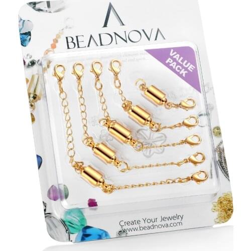 BEADNOVA 4pcs Necklace Extender Chains Set (3" 4" 5" 6") with 1pc Magic Magnetic Clever Clasp for Necklaces Bracelets