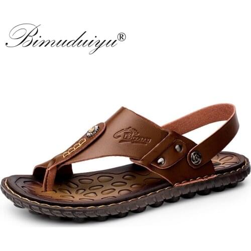 BIMUDUIYU Brand 2019 Beach Shoes Fashion Men Sandals And Slippers Two In One Casual Shoes Leather Sandals Open toe Summer Shoes