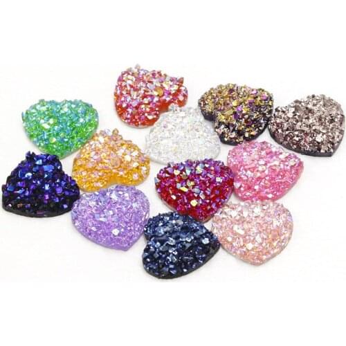 30pcs Assortment Faux Druzy Cabochon Beads 12mm Love Heart Shape Glitter Flatback Cameo Craft for DIY Earring Jewelry Findings