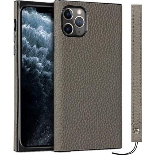 Luxury Fashion Real Genuine Leather Shell Phone Case For iPhone 12 Mini 11 Pro XS Max XR X 8 7 6S Plus SE Wrist Strap Back Cover