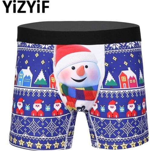 Men Santa Printed Stretchy Boxer Shorts Holiday Party Festival Rave Fancy Underpants Cosplay Costume Sexy Christmas Underwear