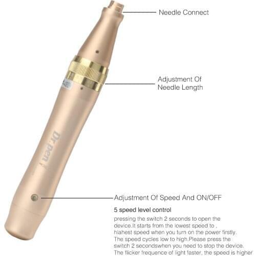Eectric Derma Microneedling Pen Skin Care Tools Micro Rolling Derma Stamp Therapy with 2pcs 12pins Bayonet slot