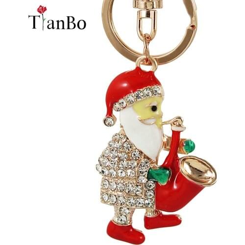 Christmas Fit Santa Claus Enamel Keychain for Women Men Car Keyring Charm Bag Pendant Key Chains Holder Jewelry