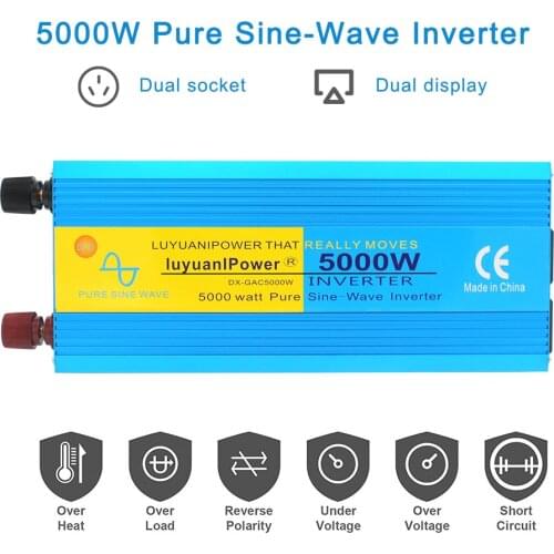 5000W Pure sine wave Power inverte Digital screen DC 12V/24V To AC 220V 50HZ/60HZ CAMPING BOAT SINEWAVE Converter Supply Solar