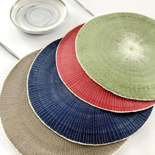 4pcs Round Weave Placemat Pad Paper Table Mat Heat Resistant Bowls Coffee Cups Coaster Tableware Mat For Kitchen Party Supply