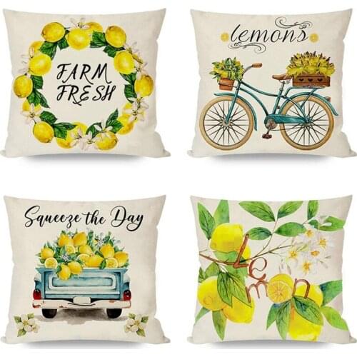 Summer Lemon Pillow Covers 18X18 Inch Set Of 4, Spring Pillow Covers, Farmhouse Decorative Pillow Case,For Couch