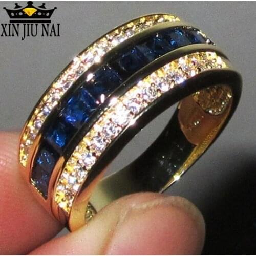 Trendy Unisex Women Men Ring Yellow Zircon Stone Crystal Silver Gold Party Fashion Finger Jewelry Gift Mens Sapphire 925 Ring