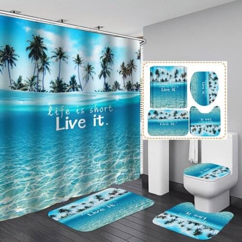 Fashion Beach Sea Shower Curtain Modern Scenery With Non Slip Rug Mat Bathroom Curtain Waterproof Polyester Home Decor 180cm