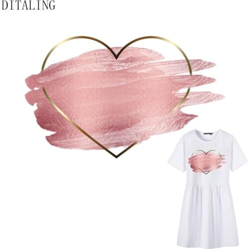 Pink Heart Patches On Clothing Fashion Girls Thermal Stickers Iron-On Transfers DIY Women T-Shirt Tops A-Level Ironing Stickers