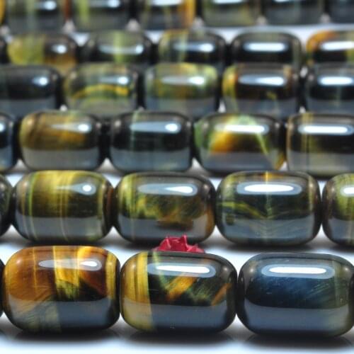 Natura Blue Yellow Tigers Eye Smooth Barrel Drum Loose Beads Wholesale Gemstone Semi Precious Stone Bracelet Necklace Jewelry