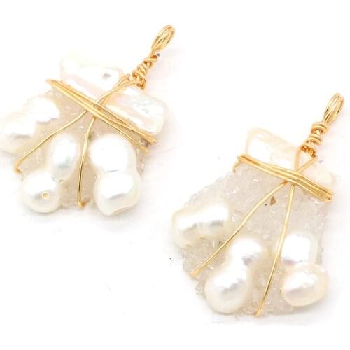 Natural Wrapped Pearl Beads Pendant Irregual Natural Frestwater Pearl Beads Pendant for Making Jewelry Necklace Gift 25x40mm