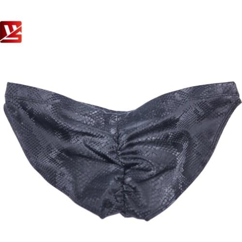2021 New Swim Men Underwear Surface Waterproof PU Snake Pattern Soft Plus Size Panties Hip Ruched Crotch Jockstrap Gay Briefs