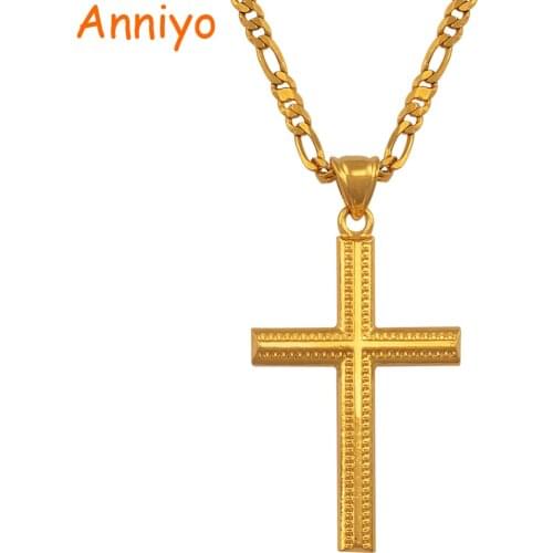 Anniyo Women Cross Gold Color Charms Pendant Necklace for Men Fashion Christian Jewelry Factory Wholesale Crucifix God #066102